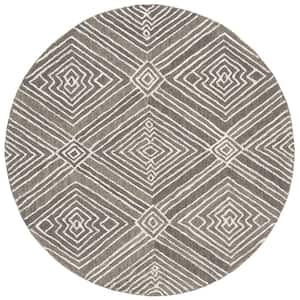 Micro-Loop Dark Grey/Ivory 5 ft. x 5 ft. Geometric Round Area Rug