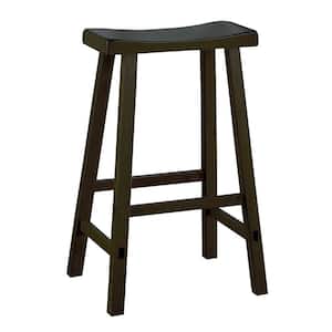 29 in. H Black Wooden Counter Height Stool with Saddle Seat (Set of 2)