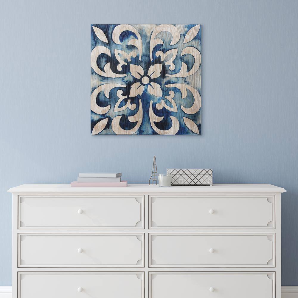 Cobalt Blue and Natural Ash Wood Abstract Square Wall Art