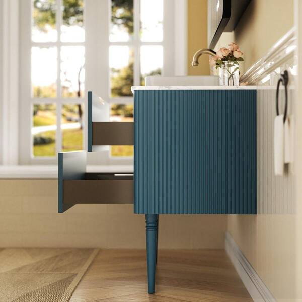 FAMYYT 30 in. W Bath Vanity in Aqua Blue with White Cultured