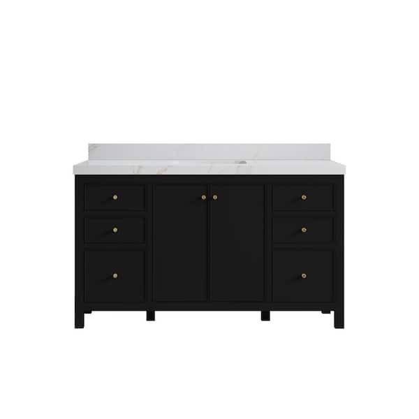 Willow Collections Chicago 60 in. W x 22 in. D x 36 in. H Single Sink Bath Vanity in Black with 2 in. Calcutta Sienna Qt. Top