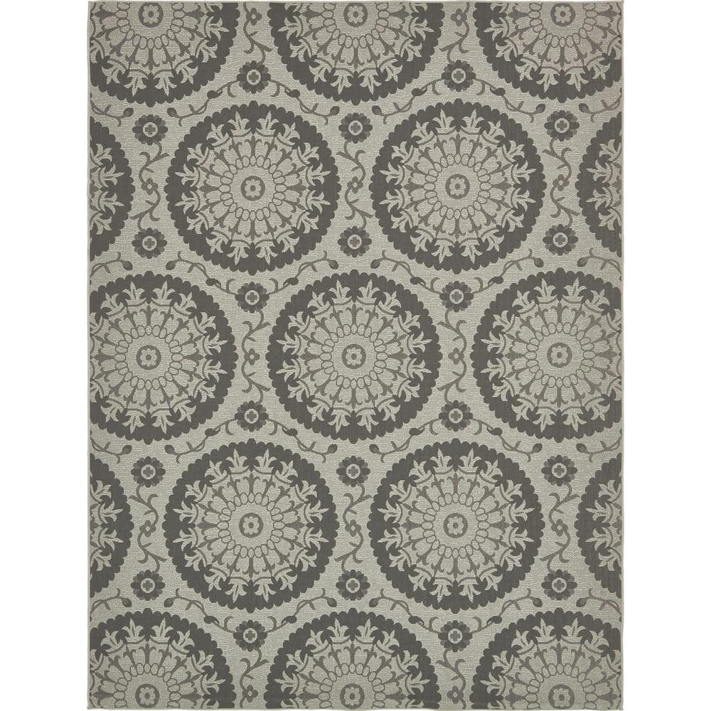 Gray Abstract Easy-Care Synthetic Outdoor Rug 9' x 12'
