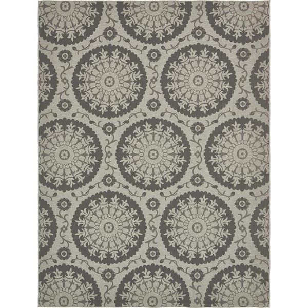 Outdoor Medallion Gray 9' 0 x 12' 0 Area Rug