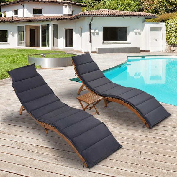 Tatayosi Brown Wood Outdoor Patio Portable Extended Chaise Lounge Set with  Foldable Tea Table and Dark Gray Cushion P-DJ-N717WF300021AAE - The Home  Depot