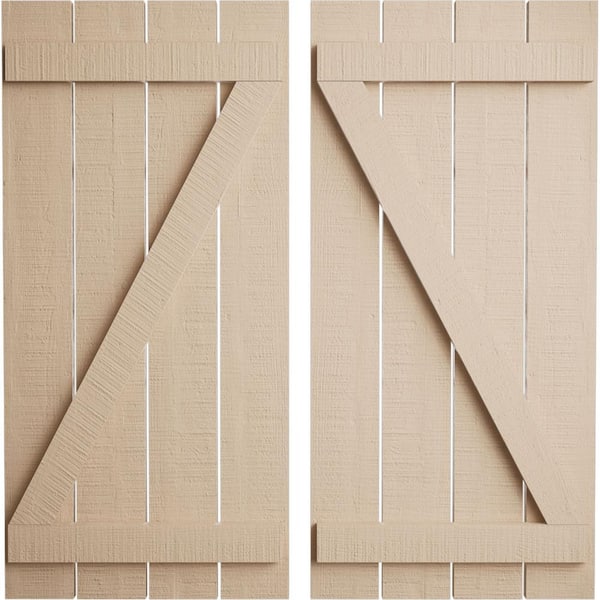 Ekena Millwork 23.5 in. x 52 in. Timberthane Polyurethane 4-Board Spaced Board-n-Batten Rough Cedar Faux Wood Shutters w/Z-Board Pair