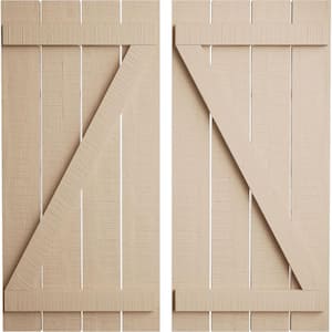23.5 in. x 66 in. Timberthane Polyurethane 4-Board Spaced Board-n-Batten Rough Cedar Faux Wood Shutters w/Z-Board Pair