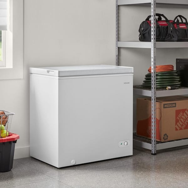 7 cu. ft. Manual Defrost Chest Freezer with LED Light Type and Removable Storage Basket in White, Garage Ready