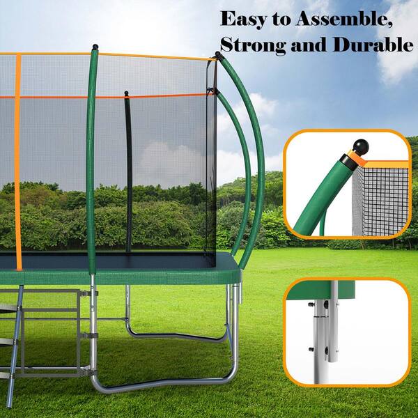 Tenleaf 14 ft. Outdoor Rectangular Green Trampoline with