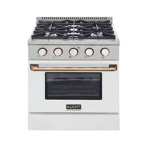 Custom KNG 30 in. 4.2 cu. ft. Natural Gas Range with Convection Oven in White with White Knobs and Gold Handle