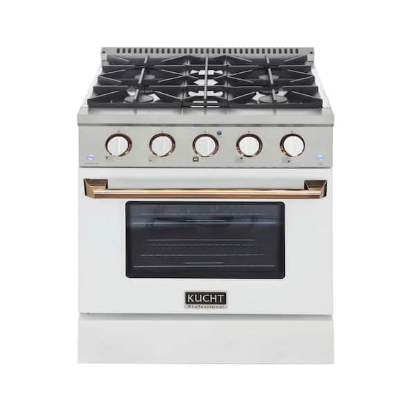 Kucht Custom KNG 30 in. 4.2 cu. ft. Natural Gas Range with Convection Oven in White with White Knobs and Gold Handle