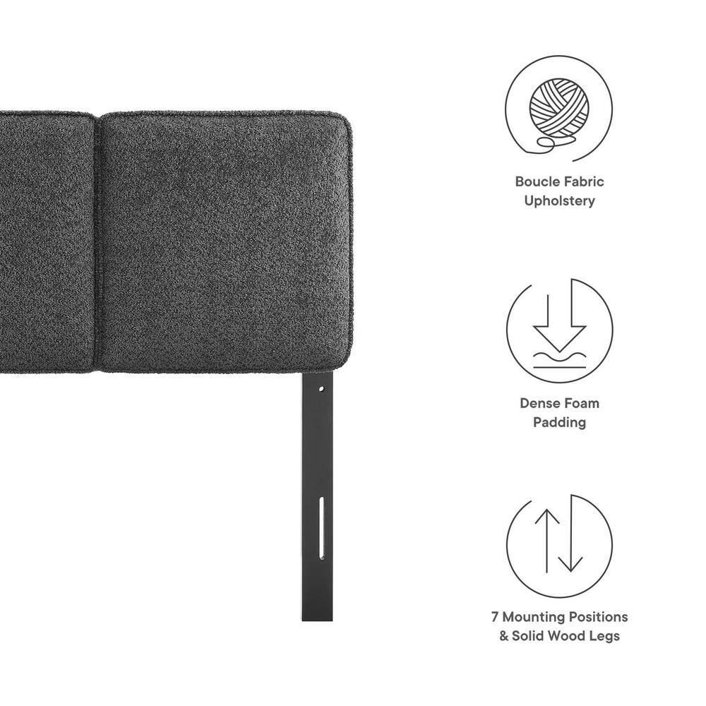 Slate Boucle Upholstered Twin Headboard with Wood Legs