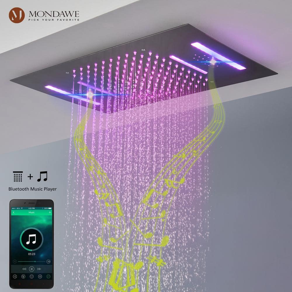 Luxury Brushed Nickel LED Multi-Head Shower System with Bluetooth