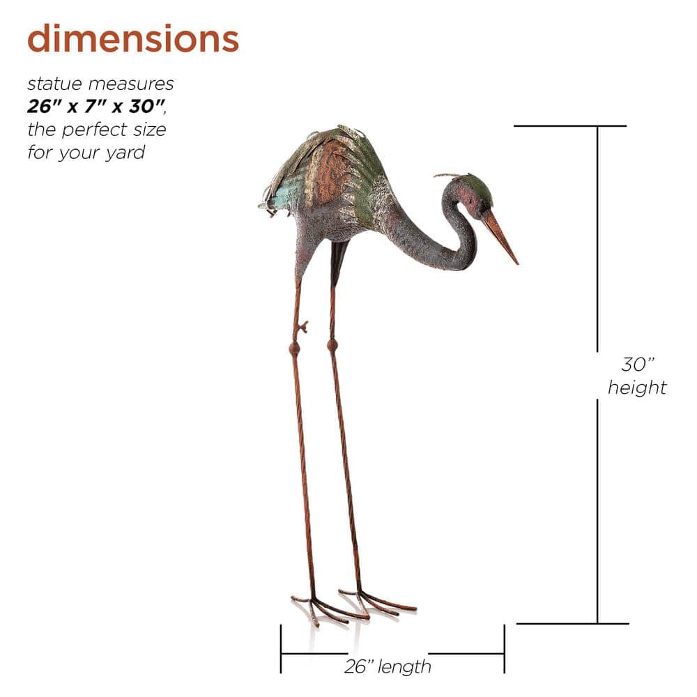 30" Multicolor Rustic Metal Crane Garden Statue