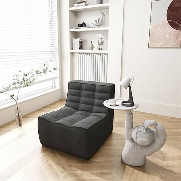 Magic Home Modern Black Linen Upholstered Fireside Accent Side Chair Set of 1 for Reading Living Room, Apartment