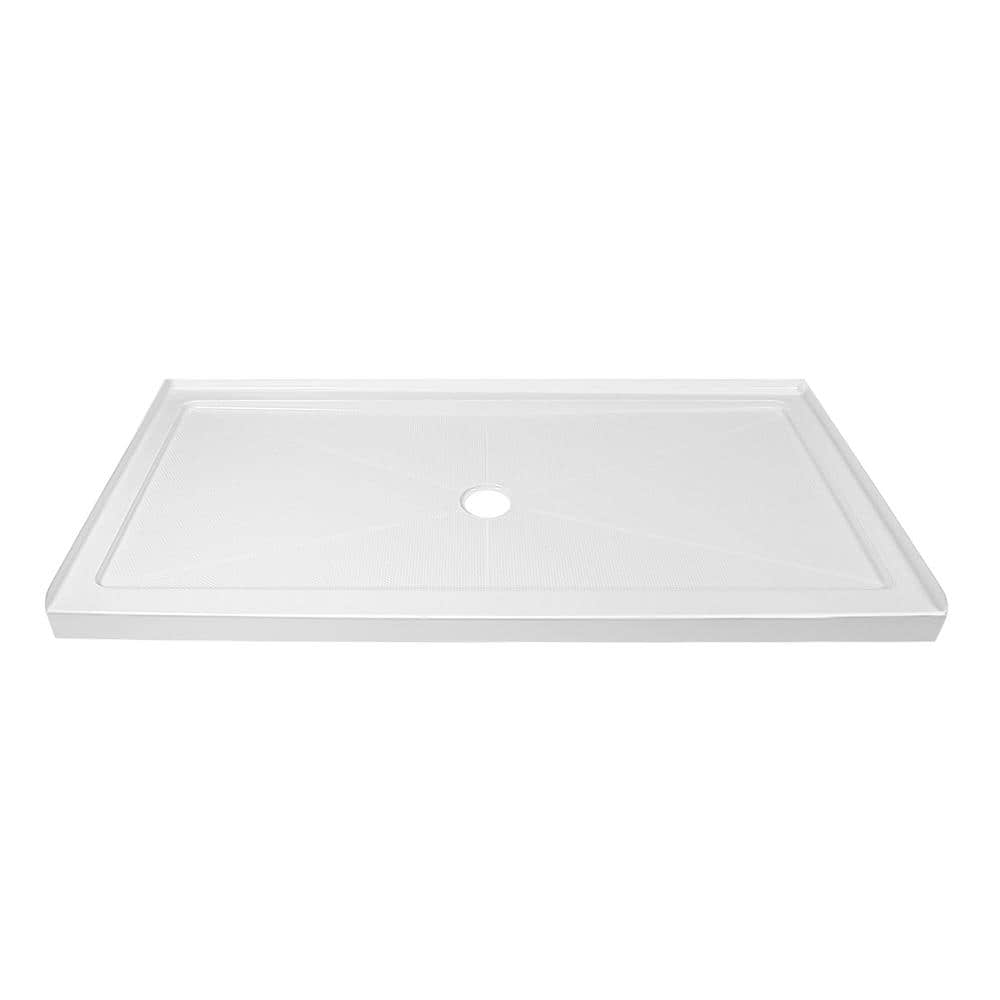 White Acrylic 60'' x 34'' Non-Slip Shower Base with Center Drain
