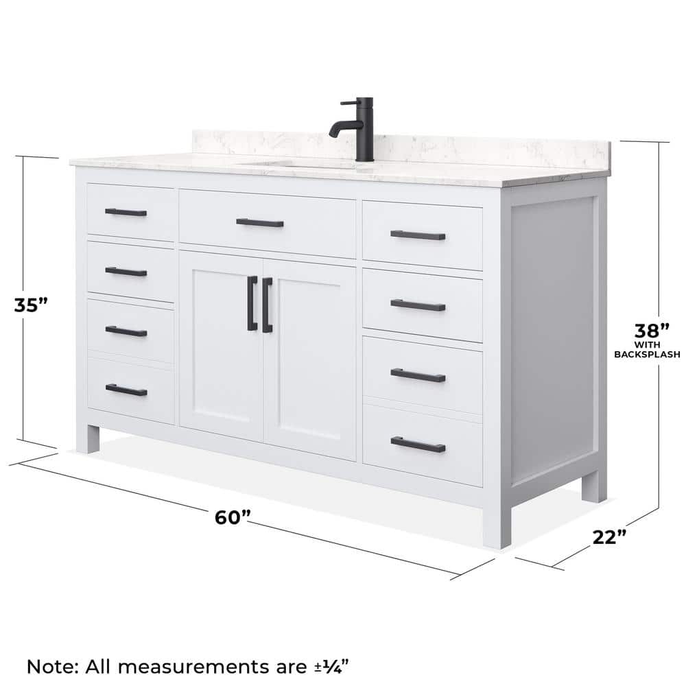 Beckett 60" White Freestanding Single Bathroom Vanity with Cultured Marble Top