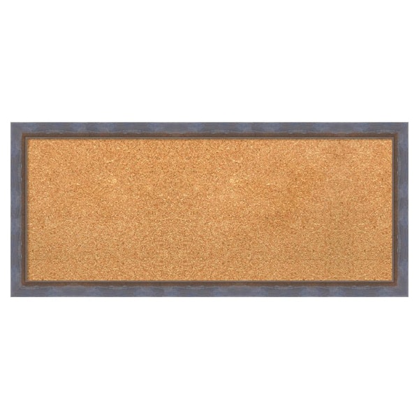 Amanti Art 2-Tone Blue Copper Wood Framed Natural Corkboard 32 in. x 14 in. Bulletin Board Memo Board