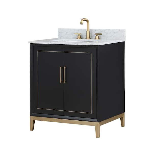 BEMMA Gracie 30 in. W x 22 in. D x 38 in. H Single Sink Freestanding Bath Vanity in Midnight Black with White Marble Top