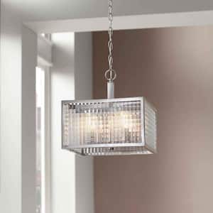4-Light Brushed Nickel Pendant with Etched Clear Glass Shades