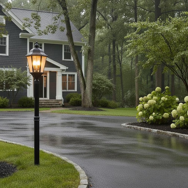 HINKLEY Edgewater 27.75 in. 4-Light Black Low Voltage Outdoor Pier or Post Mount