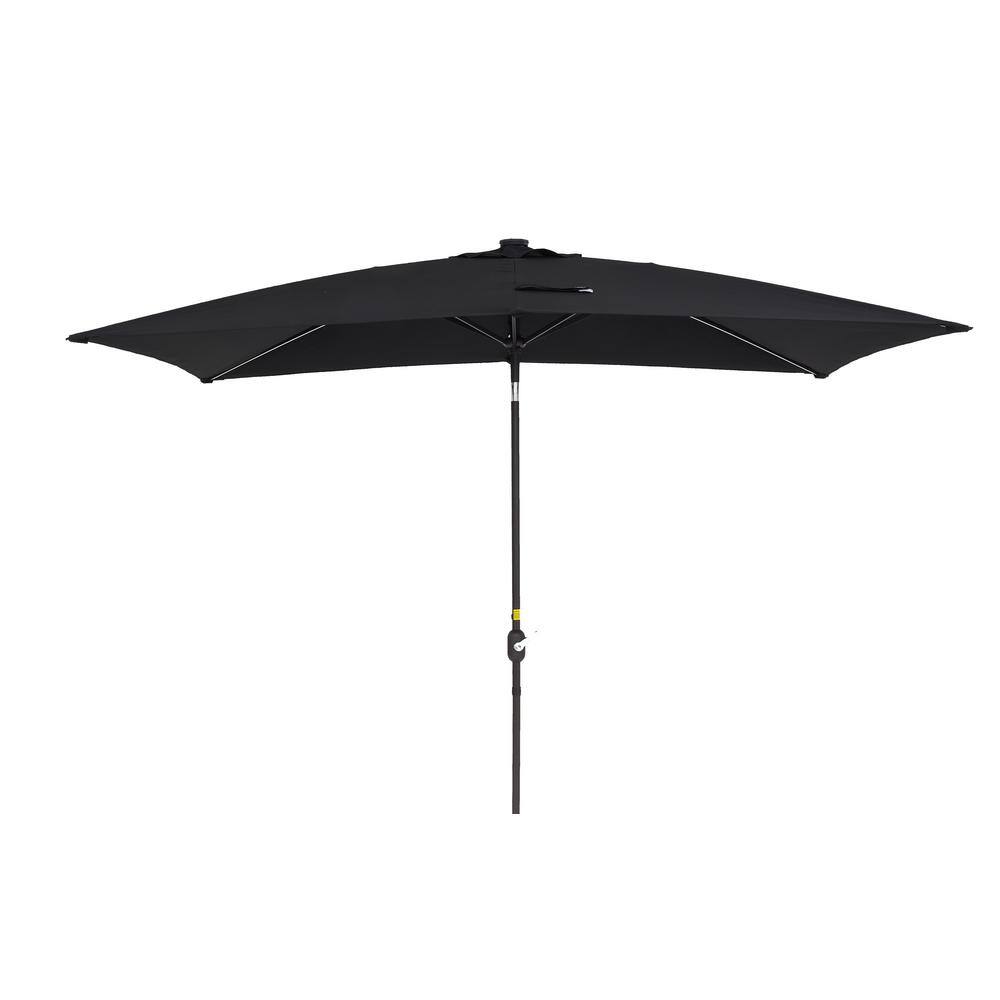 10 ft. x 7 ft. Rectangular Market Outdoor Patio Umbrella with LED in Black