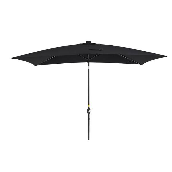 Unbranded 10 ft. x 7 ft. Rectangular Market Outdoor Patio Umbrella with LED in Black