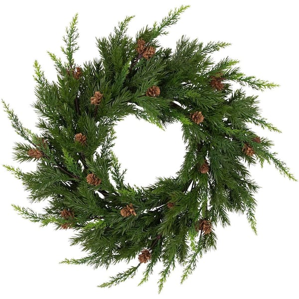 24 "-Unlit Real Touch️ Cypress and Pinecone Artificial Christmas Wreath