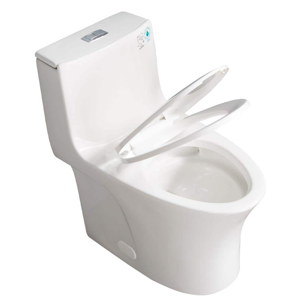 Glossy White Ceramic Dual Flush Elongated One-Piece Toilet