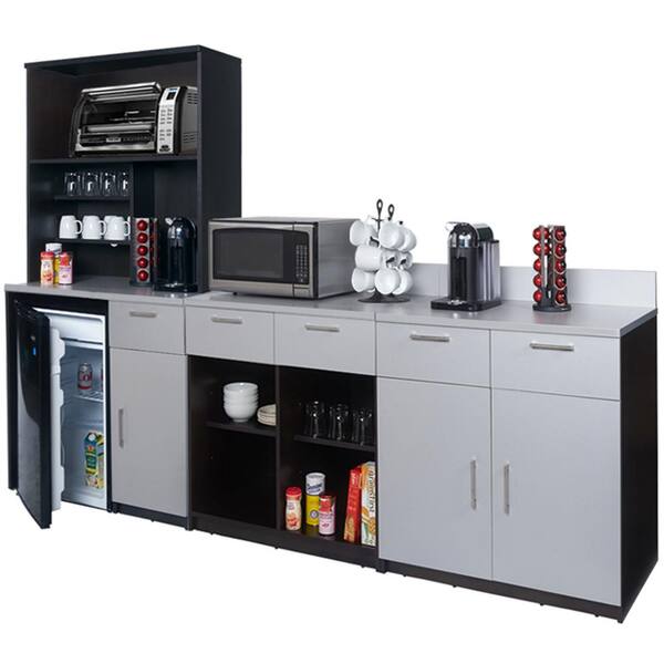 HUE Break Room Furniture Coffee Kitchen Espresso / Silver Sideboard with Lunch Break Room Functionality with Assembled Commercial Grade 3398