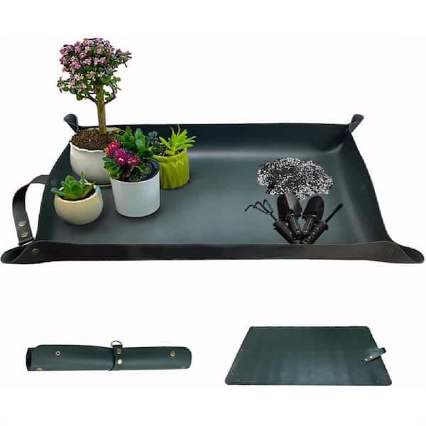 Wellco 23.62 in. x 11.81 in. Dark Green Thickened Type Leather Plant Repotting Mat Waterproof Foldable And Portable (1-pack)