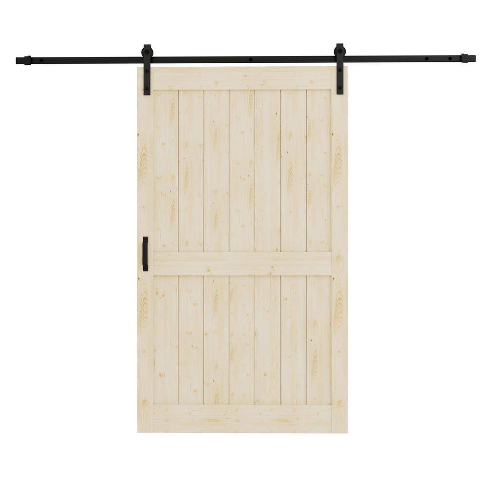 48 in. x 84 in. Pre-Drilled H Shape Panel Solid Core Unfinished Pine Wood Sliding Barn Door with Hardware Kit price history on PriceWatchPro