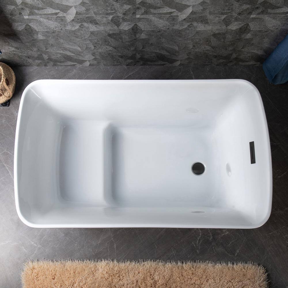 48'' White and Matte Black Acrylic Freestanding Rectangular Bathtub