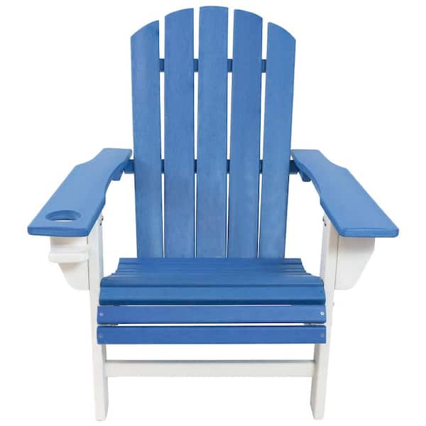 Sunnydaze Decor All Weather Blue White Plastic Adirondack Chair With Drink Holder 2 Pack Ieo 141 The Home Depot