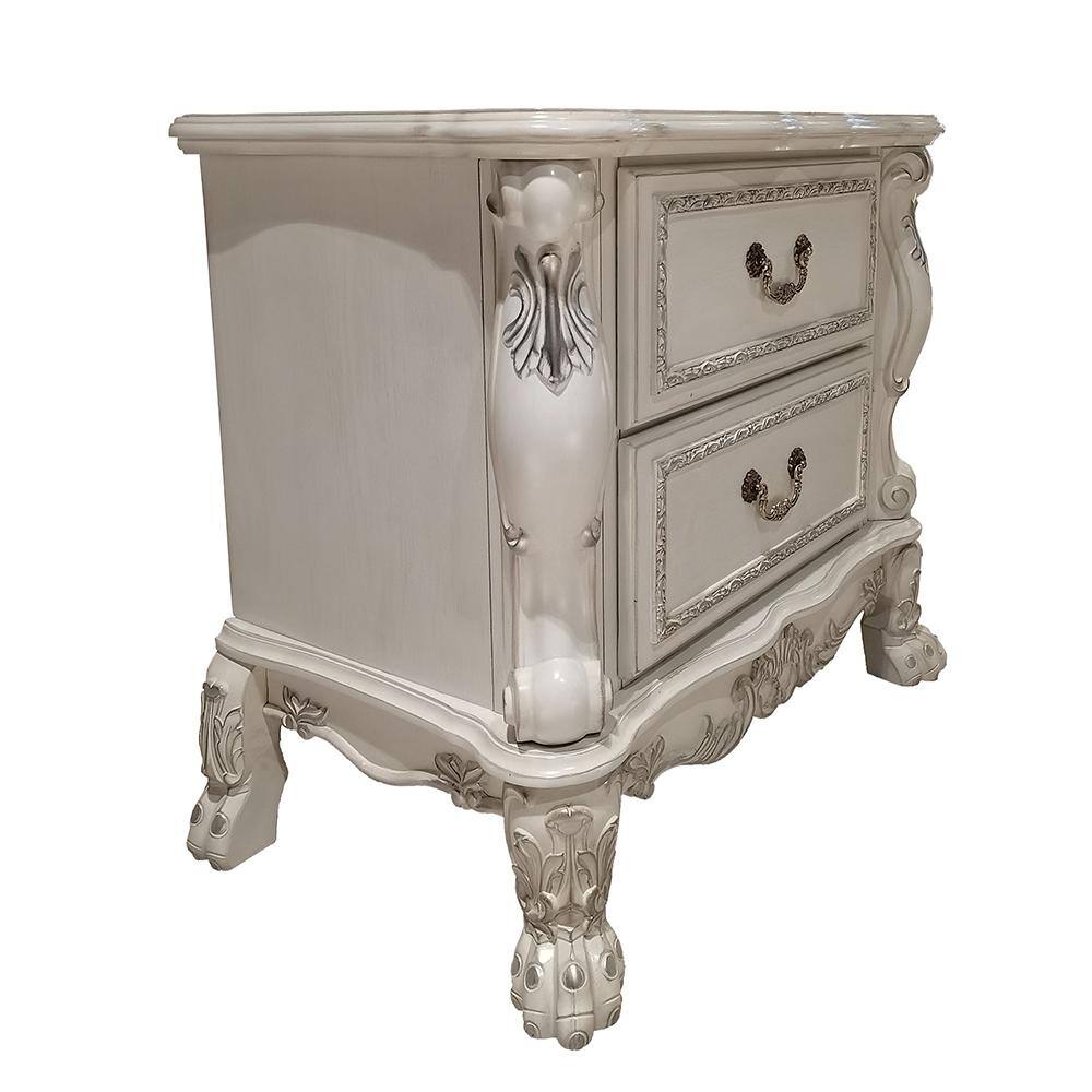 Dresden II Bone White 2-Drawer Ornate Nightstand
