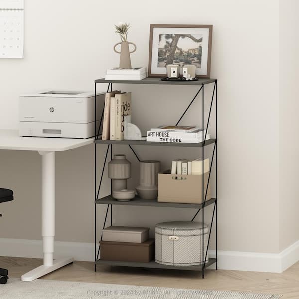 Furinno Wire 40.91 in. Tall Finn Oak Wood 4-Shelf Metal Frame Bookcase