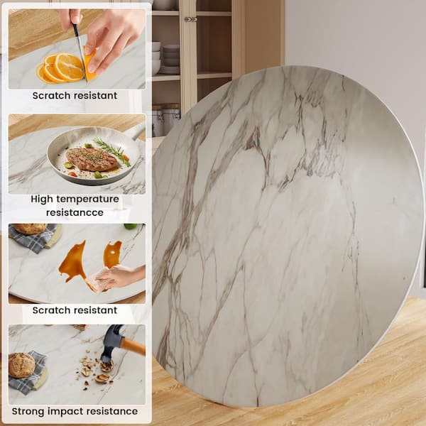 20 in. W Round Sintered Stone Lazy Susan Turntable for Dining Table Top in White