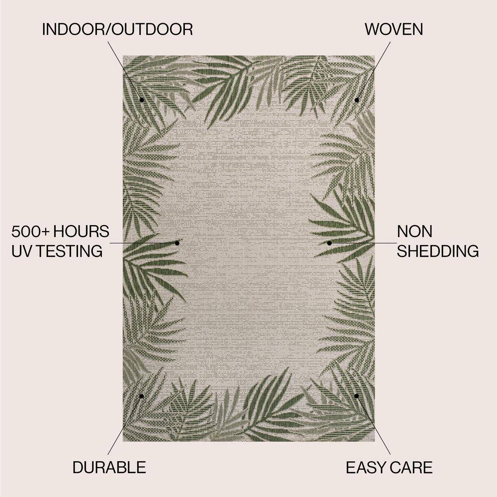 Isla Green and Cream Synthetic 3 x 5 Palm Frond Area Rug