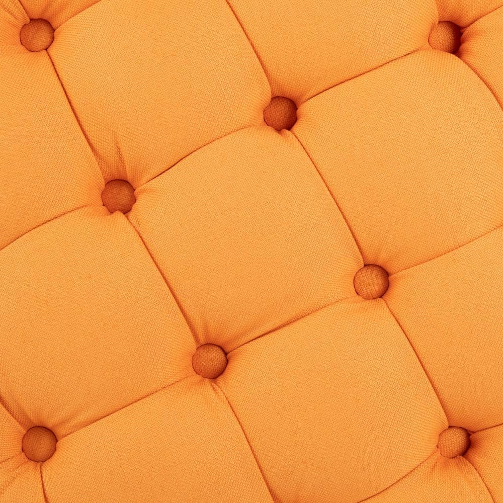 Tangerine Round Tufted Storage Ottoman with Oak Legs