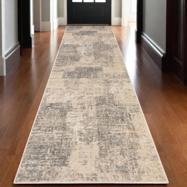 2 X 10 Gray Abstract Washable Area Rug Runner Rug