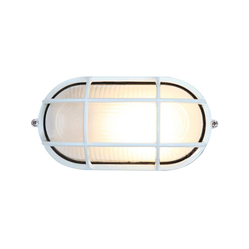 Nauticus 1-Light White Outdoor Bulkhead Light with Frosted Glass Shade