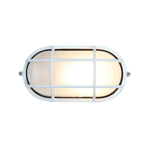 Access Lighting Nauticus 1-Light White Outdoor Bulkhead Light with Frosted Glass Shade