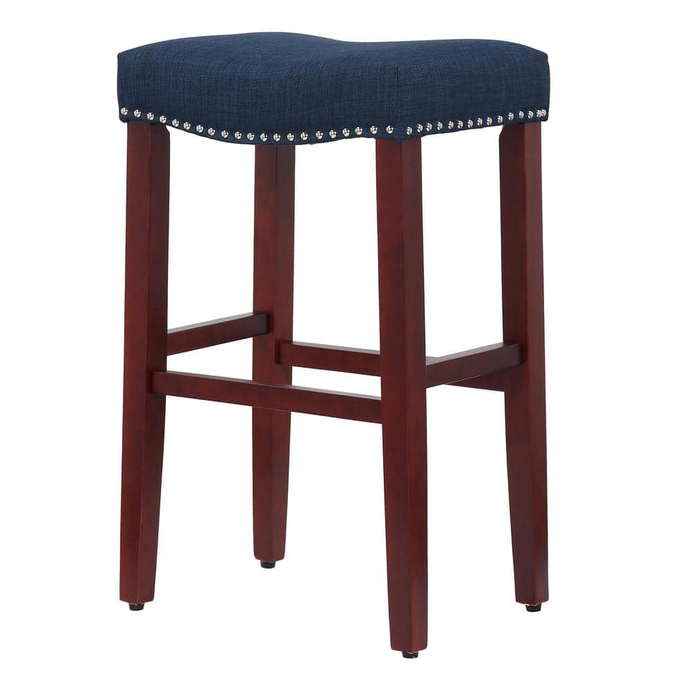 Cherry and Navy Blue 29" Saddle Style Wood Counter Stool