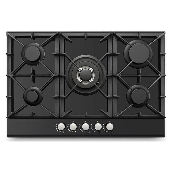 30 in. 5-Burners Tempered Glass Recessed Gas Cooktop Black NG/LPG Convertible Gas Stove Top