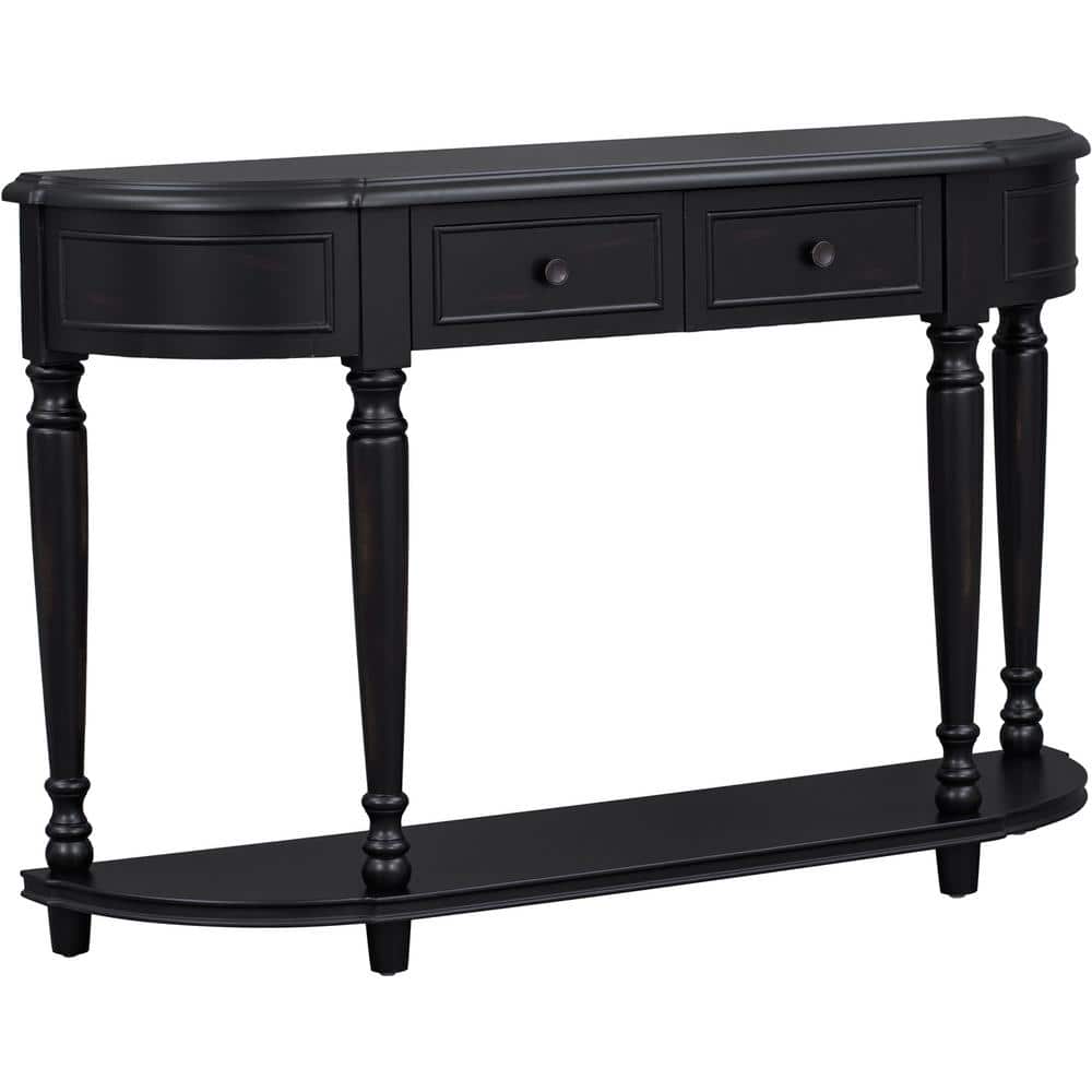 JASIWAY Retro 52 in. Black Circular Curved Wooden Console Table with ...