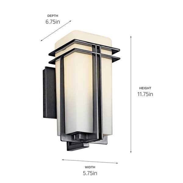 Tremillo Hardwired 1-Light Black 4 x 4 Outdoor Deck Post Light with Satin Etched Cased Opal