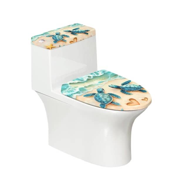 Ocean Blue Turtle Bathroom Toilet Lid and Tank Cover Set, Soft Polyester 2-Piece Decorative Set
