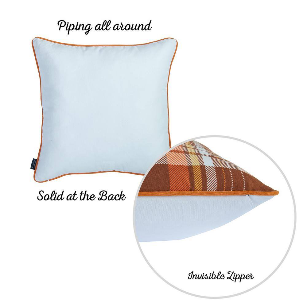 Fall Plaid and Pumpkin Polyester Throw Pillow Covers 18x18 Set of 4