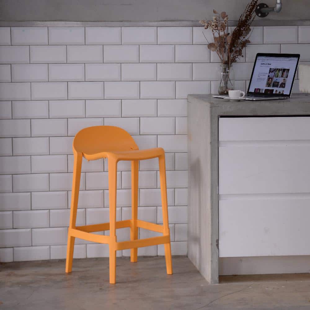 Saddle Style 25" Counter Stool in Vibrant Orange, Set of 2