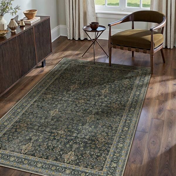 Star Black 3 ft. x 5 ft.  Distressed Vintage Floral Area Rug