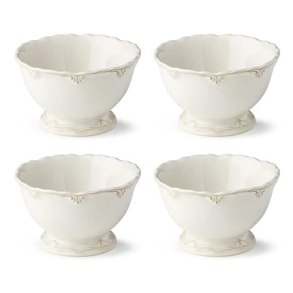 Heritage Scroll 16 fl. oz. White Stoneware Cereal Bowl (Set of 4)